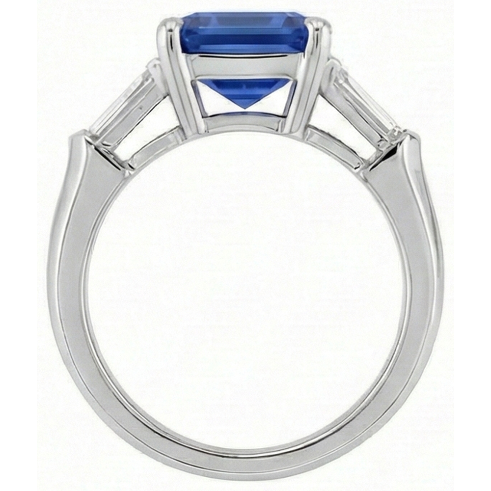 Emerald Gemstone Ring Ceylon Sapphire 6 Carat Tapered Baguette Natural Earth Mined Diamond ( Not Lab Grown )