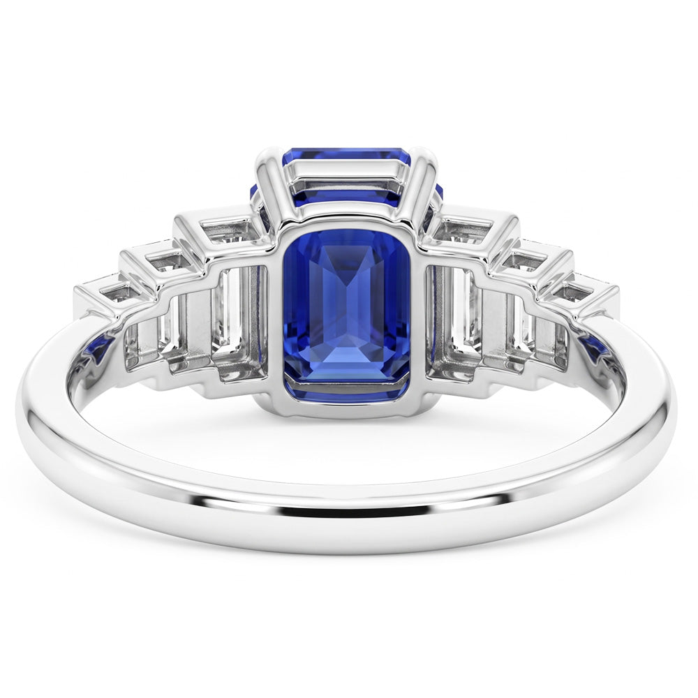 Emerald Gemstone Ring Ceylon Sapphire & Baguette Natural Earth Mined Diamond ( Not Lab Grown )s 2.50 Carats