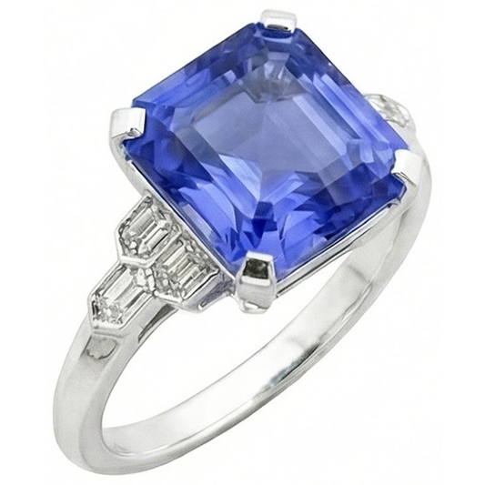 IGI CERTIFIED Emerald Gemstone Sapphire Ring 6.50 Carats Tapered Baguette Accents