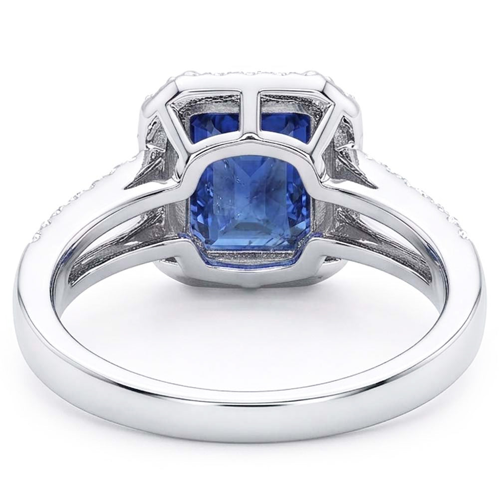 Emerald Halo Engagement Ring Blue Sapphire 4 Carats Double Shank