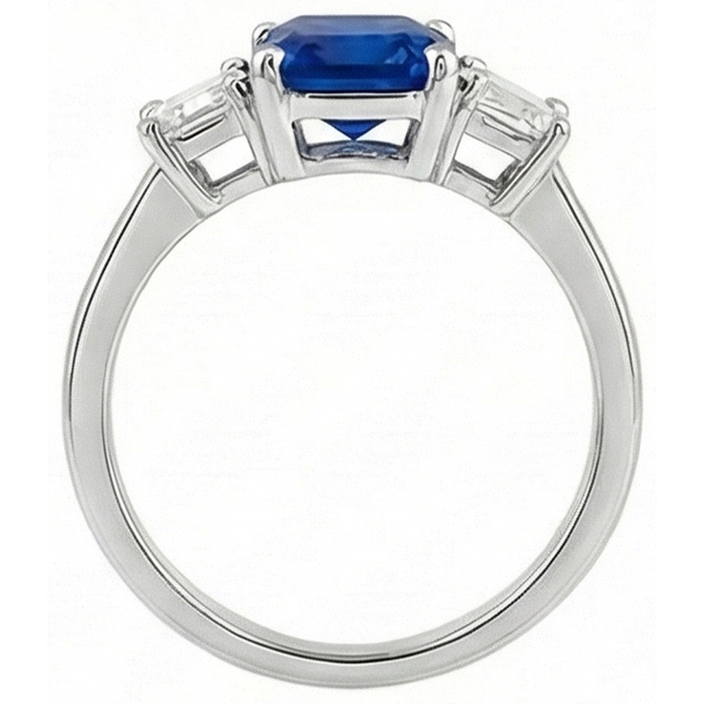 natural radiant sapphire 2.50ct ring on white background