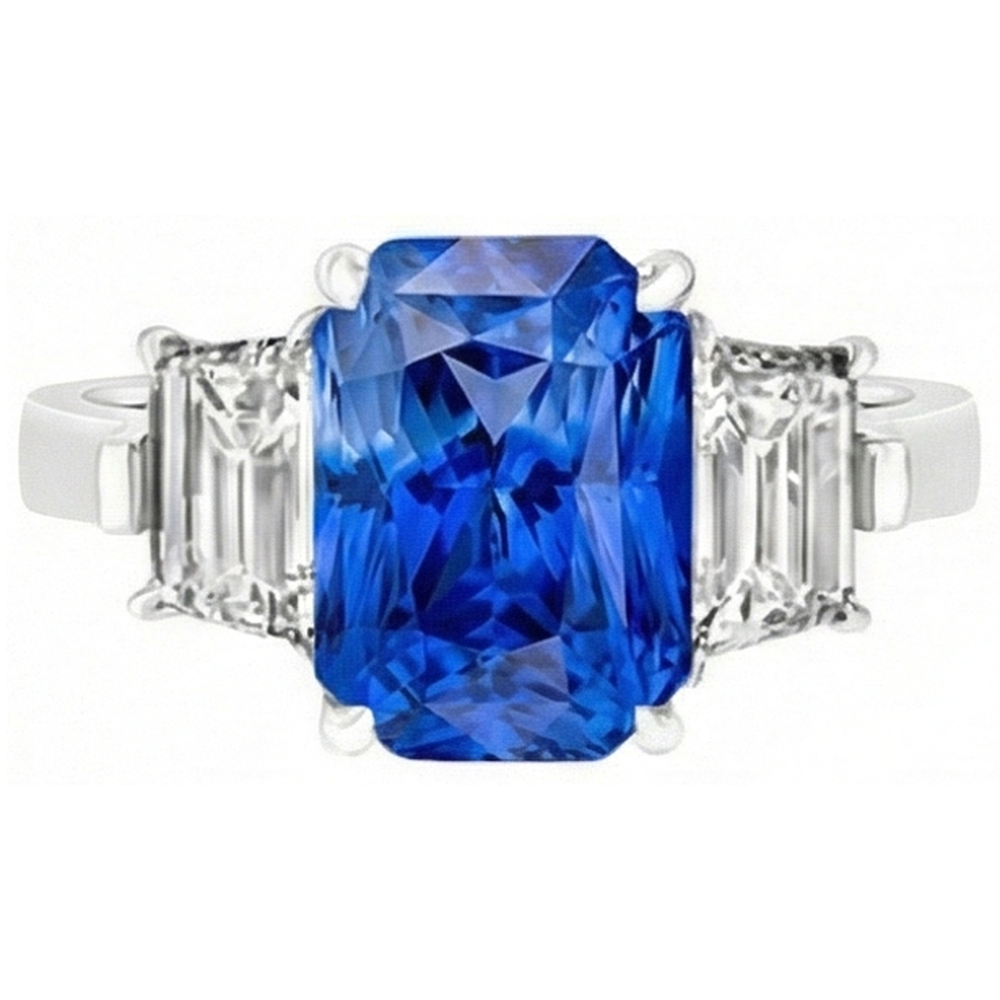 natural radiant sapphire 3ct ring close up detail