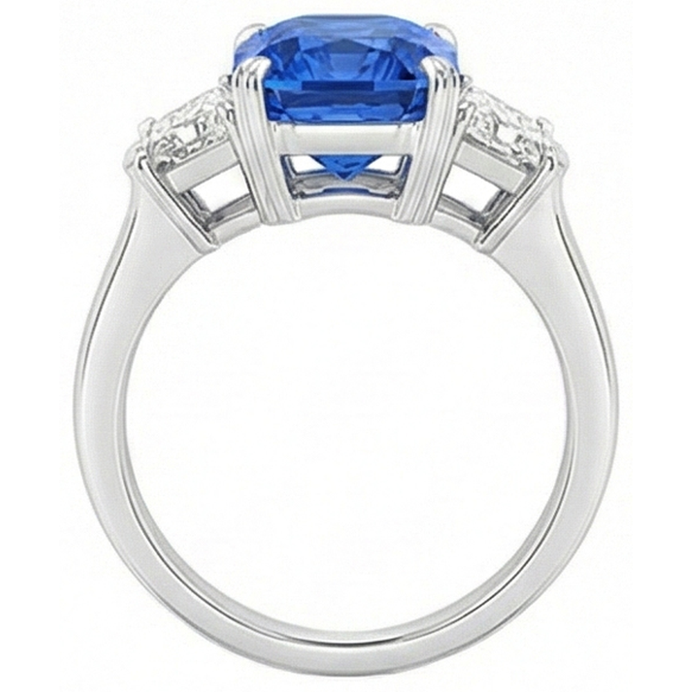 natural radiant sapphire 3ct ring profile view