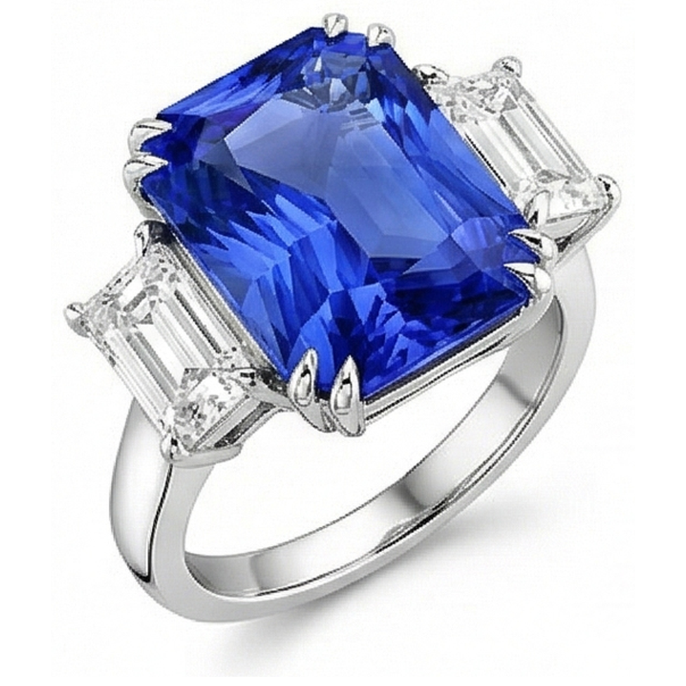 Emerald Natural Earth Mined Diamond ( Not Lab Grown ) Jewelry 3 Stone Ring Radiant Sapphire 5.50 Carats