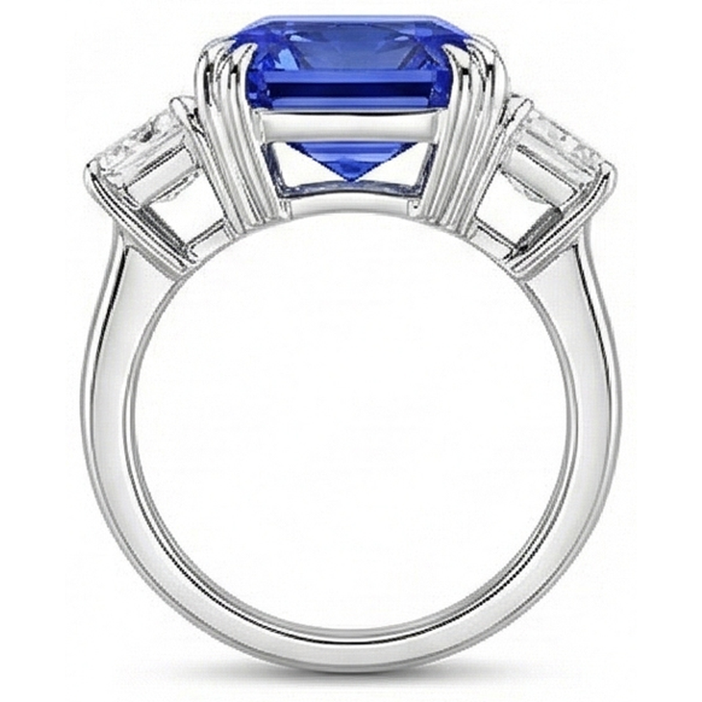 Emerald Natural Earth Mined Diamond ( Not Lab Grown ) Jewelry 3 Stone Ring Radiant Sapphire 5.50 Carats