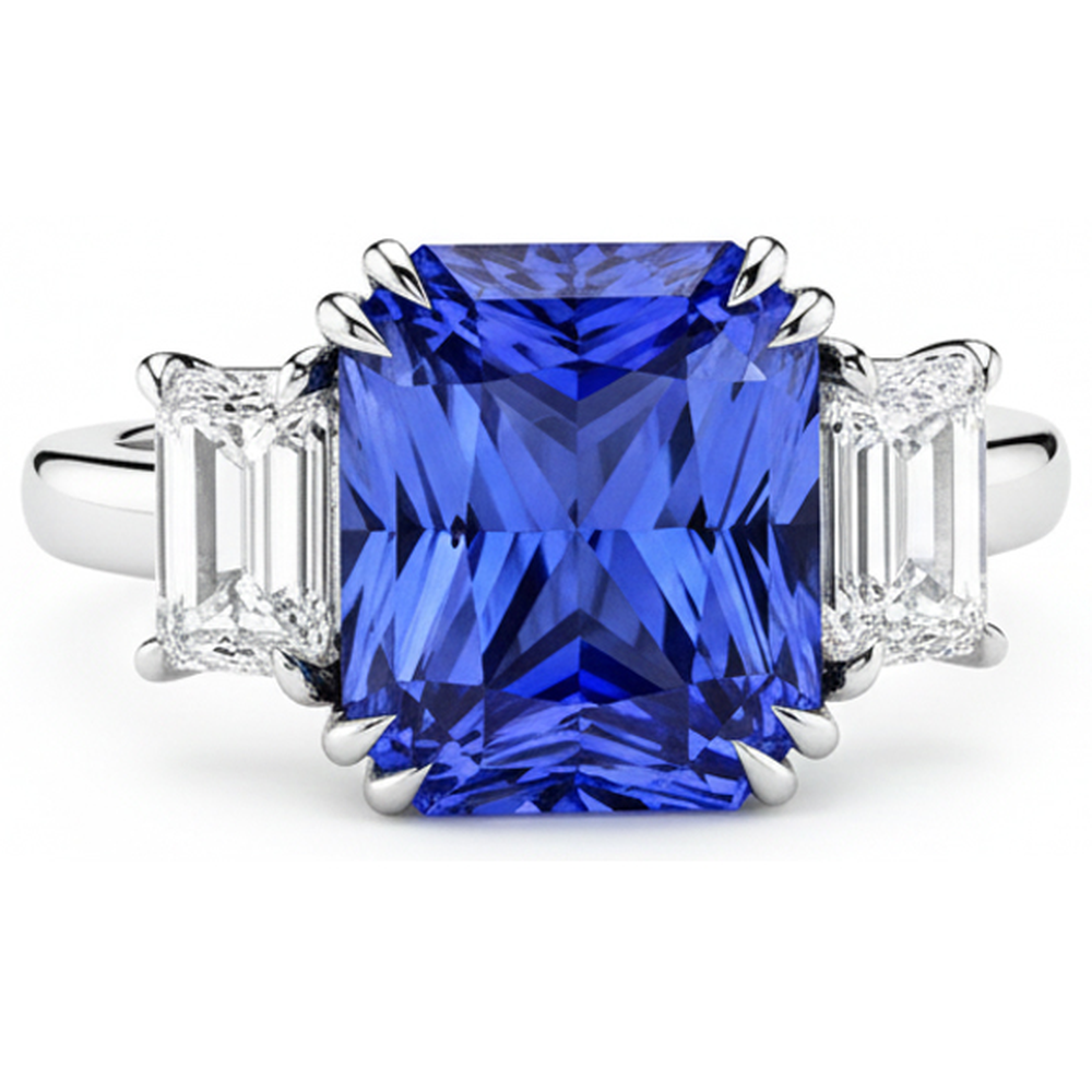 Emerald Natural Earth Mined Diamond ( Not Lab Grown ) Jewelry 3 Stone Ring Radiant Sapphire 5.50 Carats