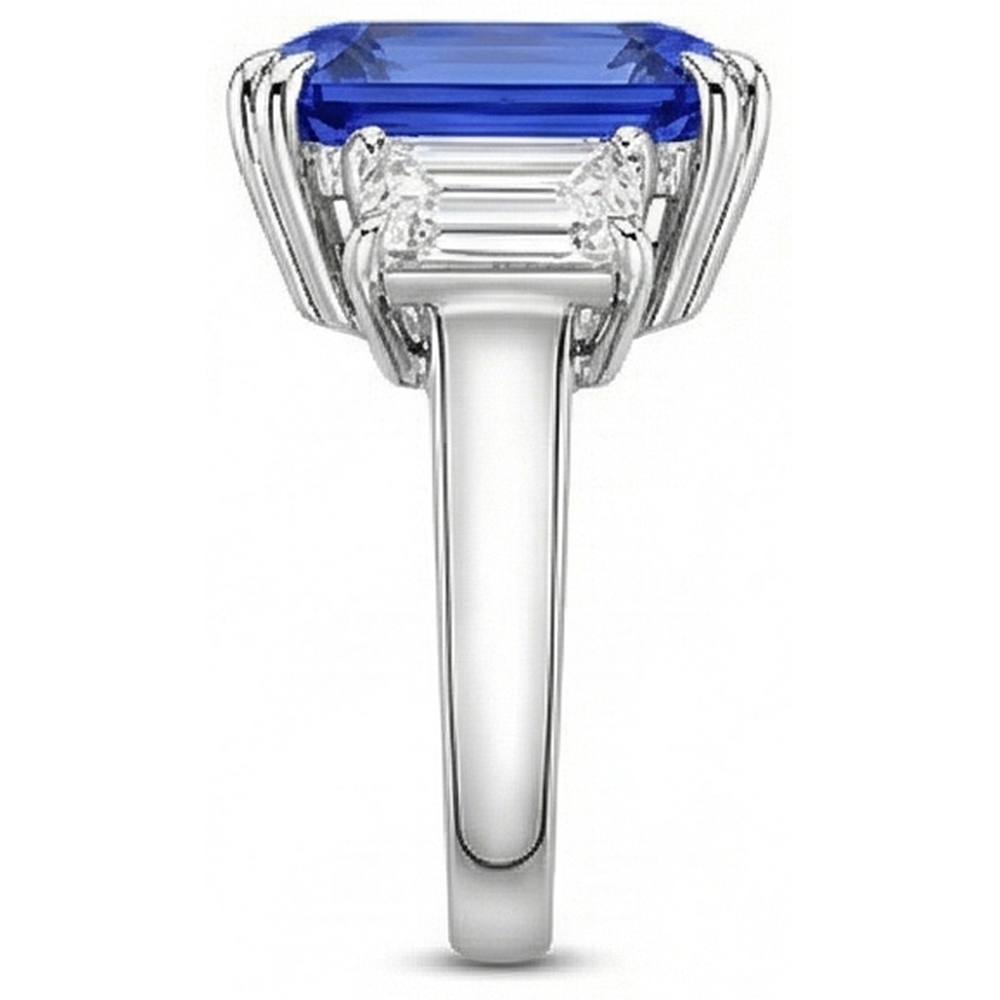 Emerald Natural Earth Mined Diamond ( Not Lab Grown ) Jewelry 3 Stone Ring Radiant Sapphire 5.50 Carats