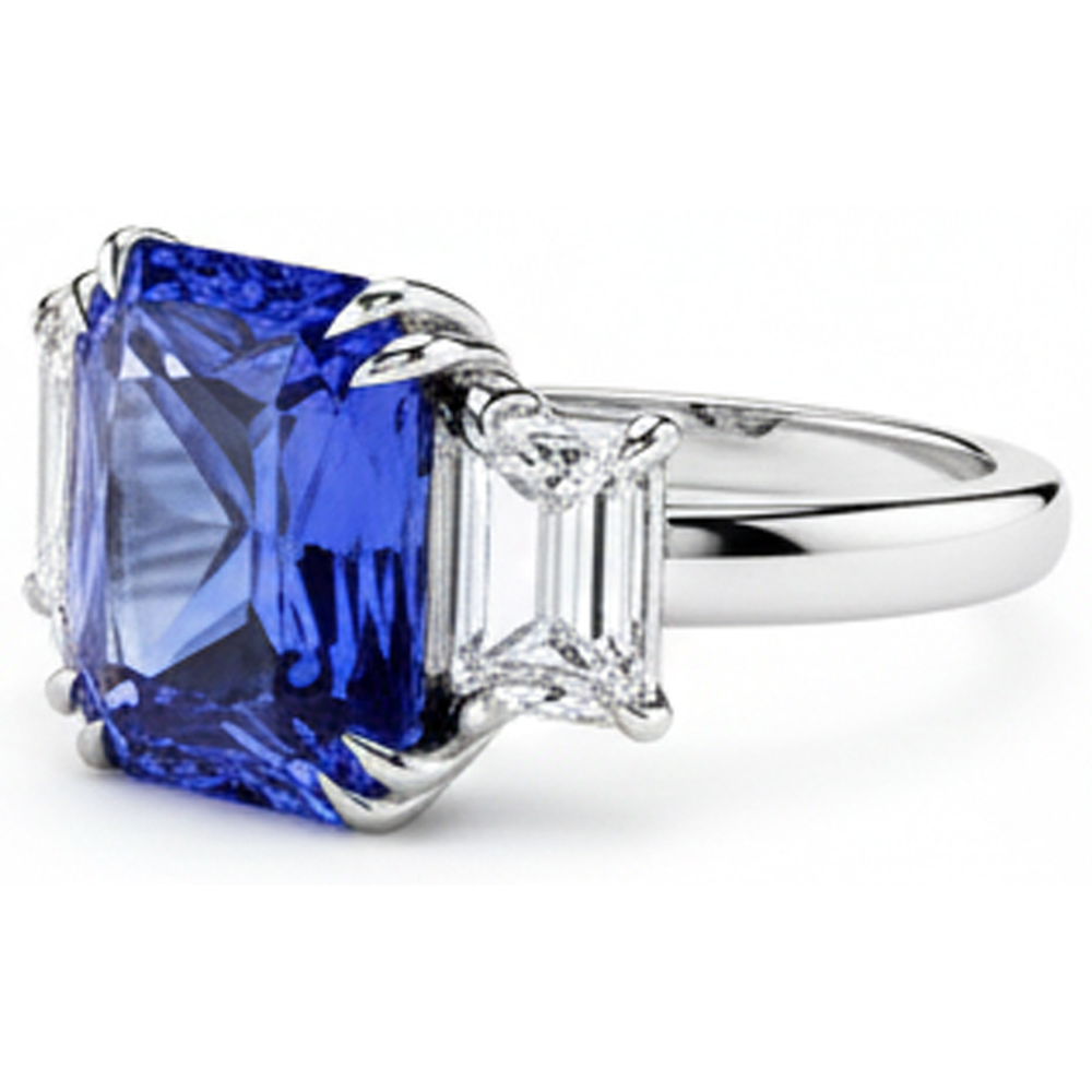 Emerald Natural Earth Mined Diamond ( Not Lab Grown ) Jewelry 3 Stone Ring Radiant Sapphire 5.50 Carats