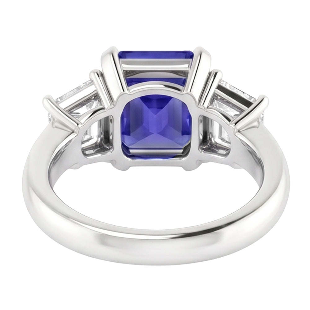 Emerald Natural Earth Mined Diamond ( Not Lab Grown ) 3 Stone Ring 2 Carats Blue Sapphire Radiant Cut Gold