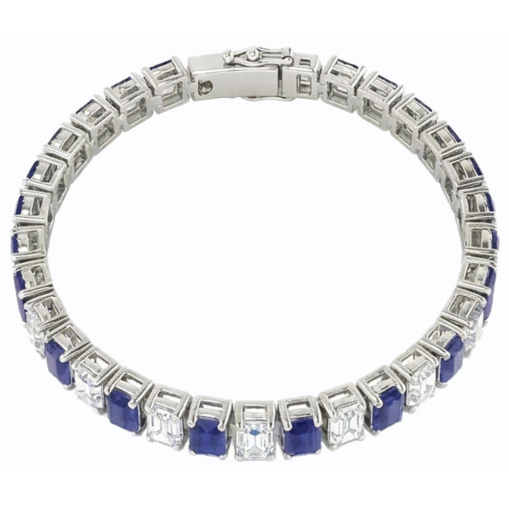Emerald Natural Earth Mined Diamond ( Not Lab Grown ) Ceylon Sapphire Tennis Bracelet Prong Set