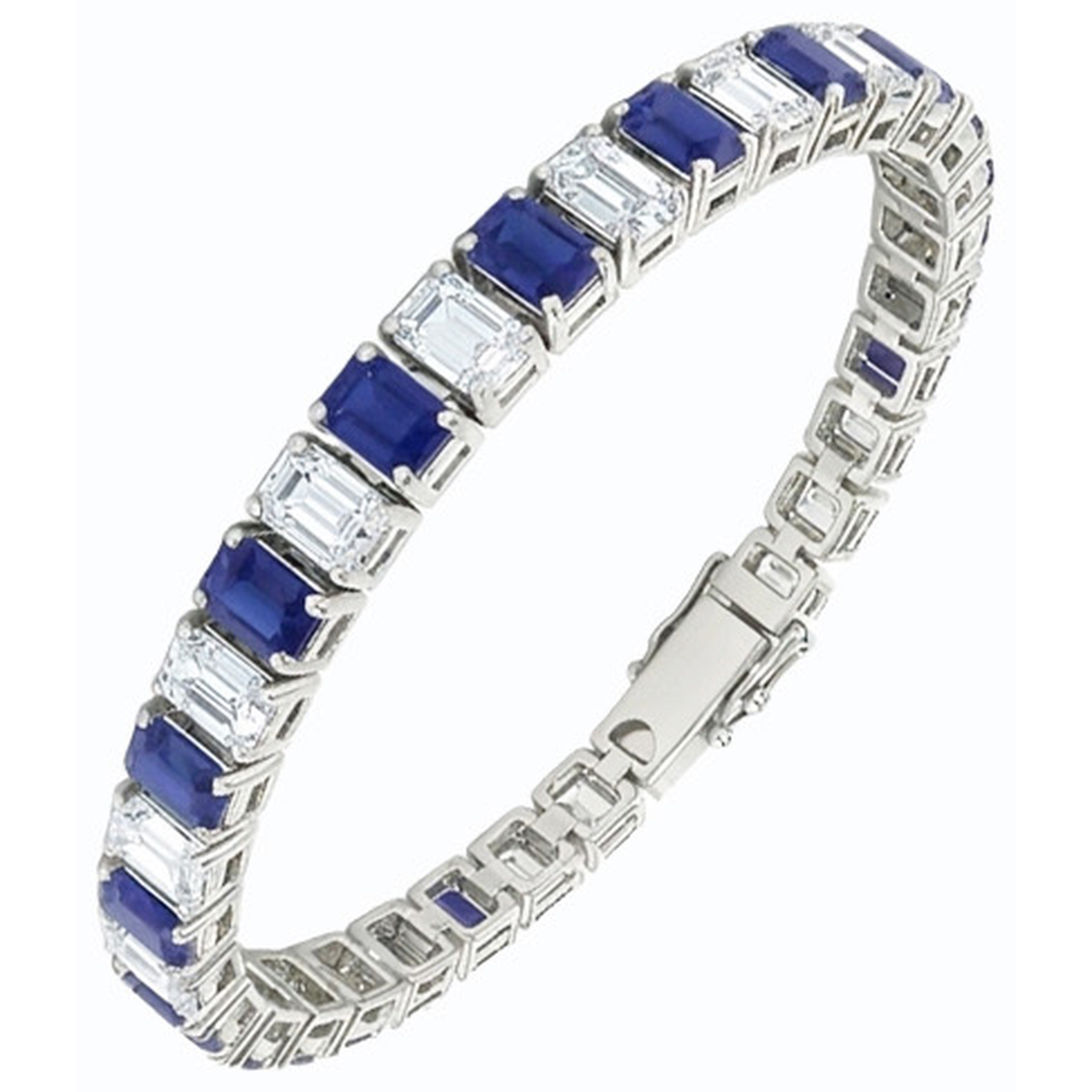 Emerald Natural Earth Mined Diamond ( Not Lab Grown ) Ceylon Sapphire Tennis Bracelet Prong Set