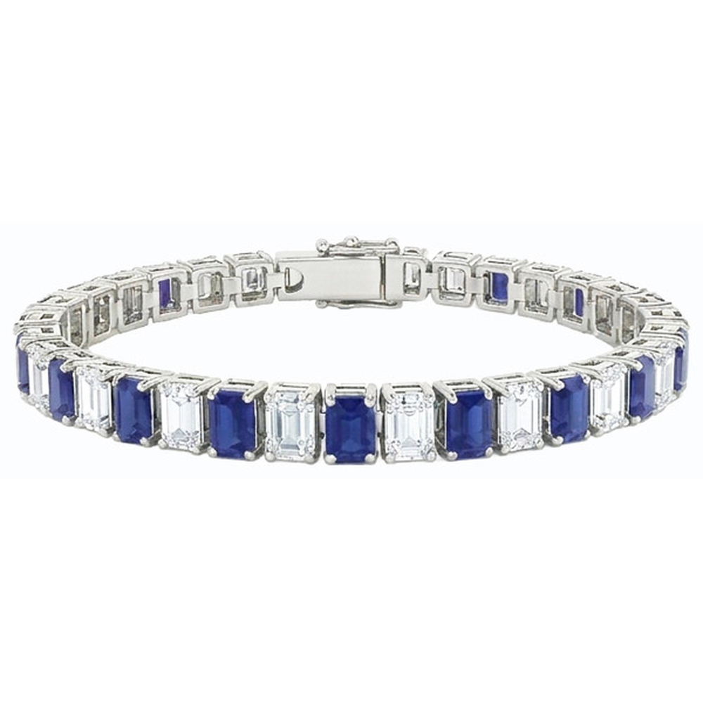 Emerald Natural Earth Mined Diamond ( Not Lab Grown ) Ceylon Sapphire Tennis Bracelet Prong Set