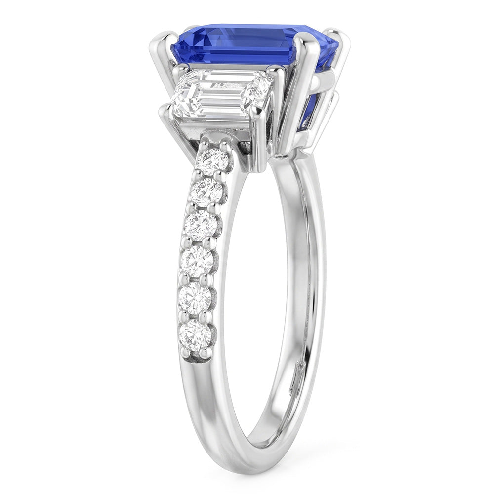 Emerald Natural Earth Mined Diamond ( Not Lab Grown ) Radiant Blue Sapphire Ring 3 Carats White Gold 14K