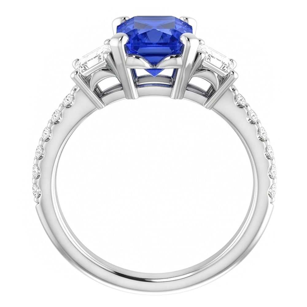 Emerald Natural Earth Mined Diamond ( Not Lab Grown ) Radiant Blue Sapphire Ring 3 Carats White Gold 14K