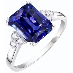 Emerald Natural Earth Mined Diamond ( Not Lab Grown ) Ring Deep Blue Sapphire 3 Carats 14K Gold