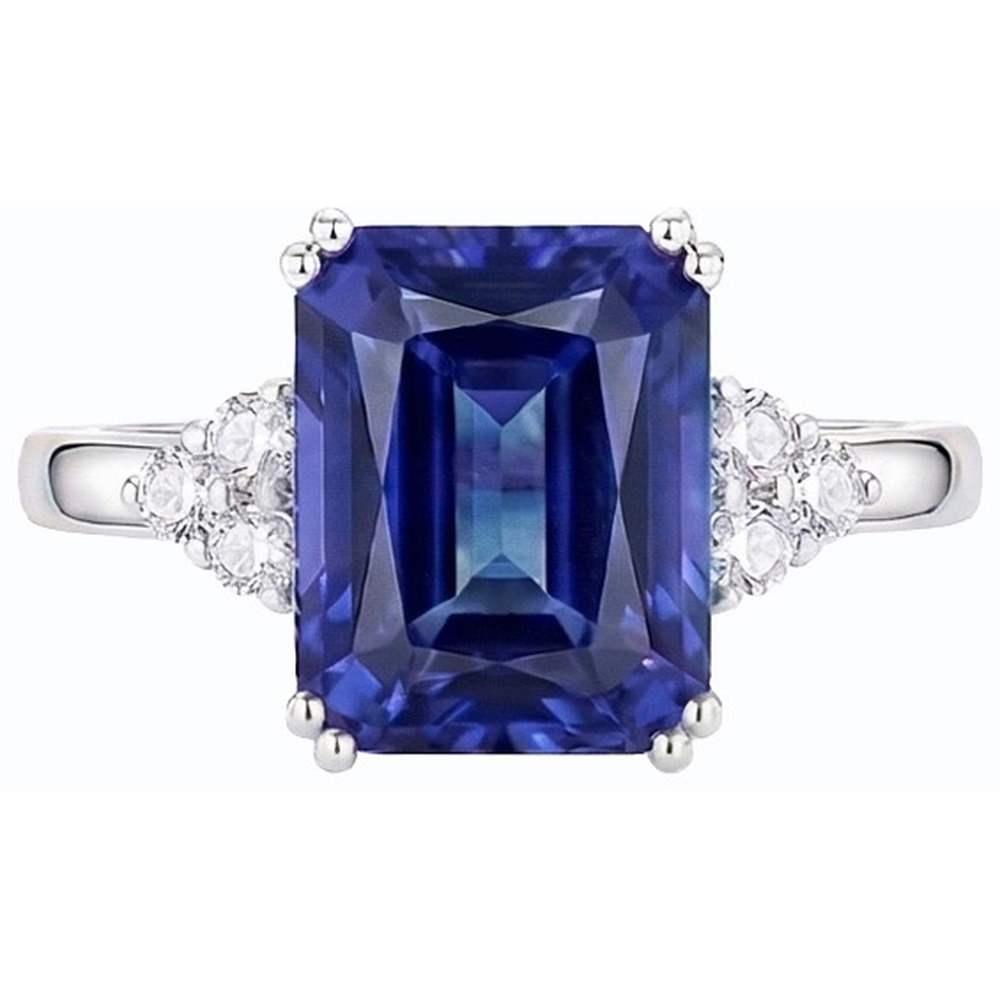Emerald Natural Earth Mined Diamond ( Not Lab Grown ) Ring Deep Blue Sapphire 3 Carats 14K Gold