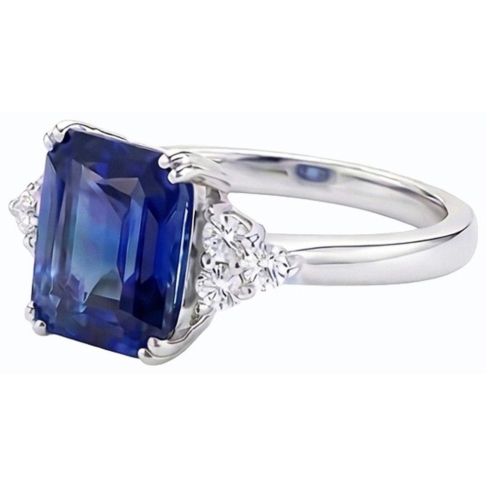 Emerald Natural Earth Mined Diamond ( Not Lab Grown ) Ring Deep Blue Sapphire 3 Carats 14K Gold
