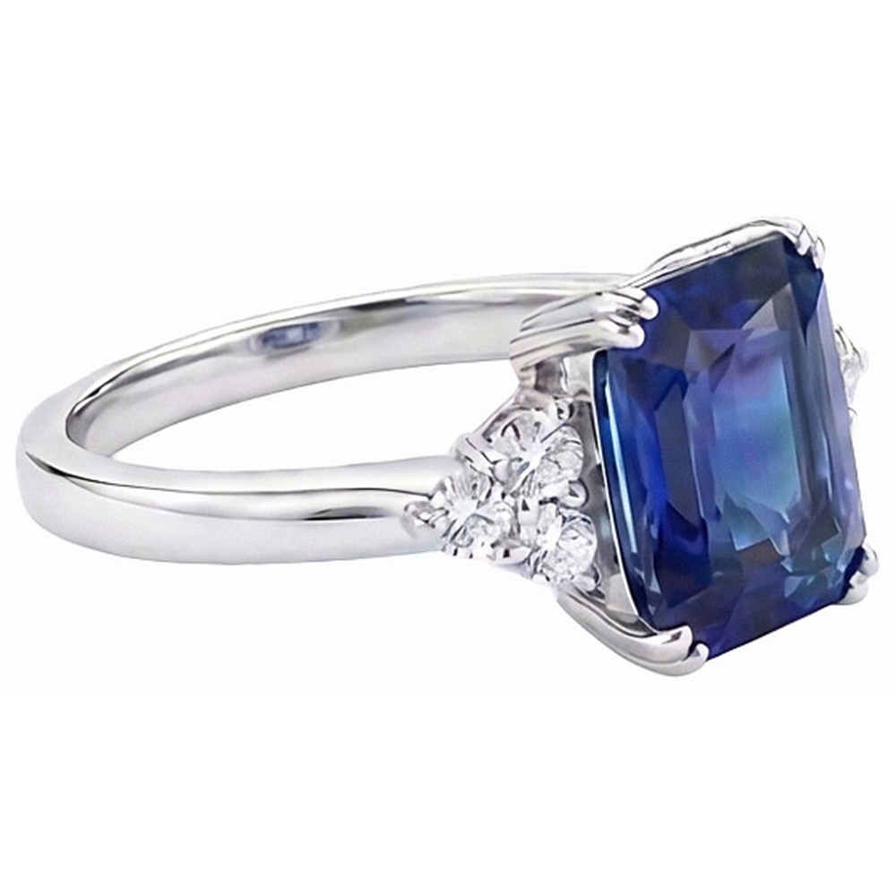 Emerald Natural Earth Mined Diamond ( Not Lab Grown ) Ring Deep Blue Sapphire 3 Carats 14K Gold