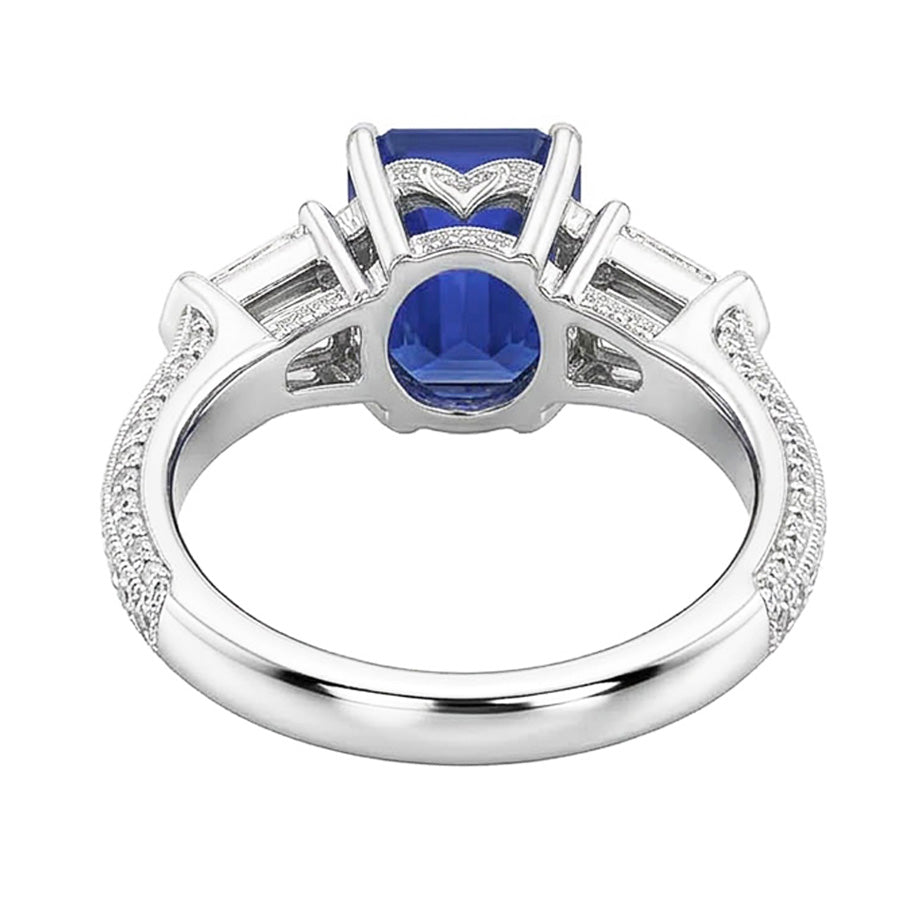 Emerald Natural Earth Mined Diamond ( Not Lab Grown ) Ring Vintage Style Sapphire Baguette Sides 3.50 Carats