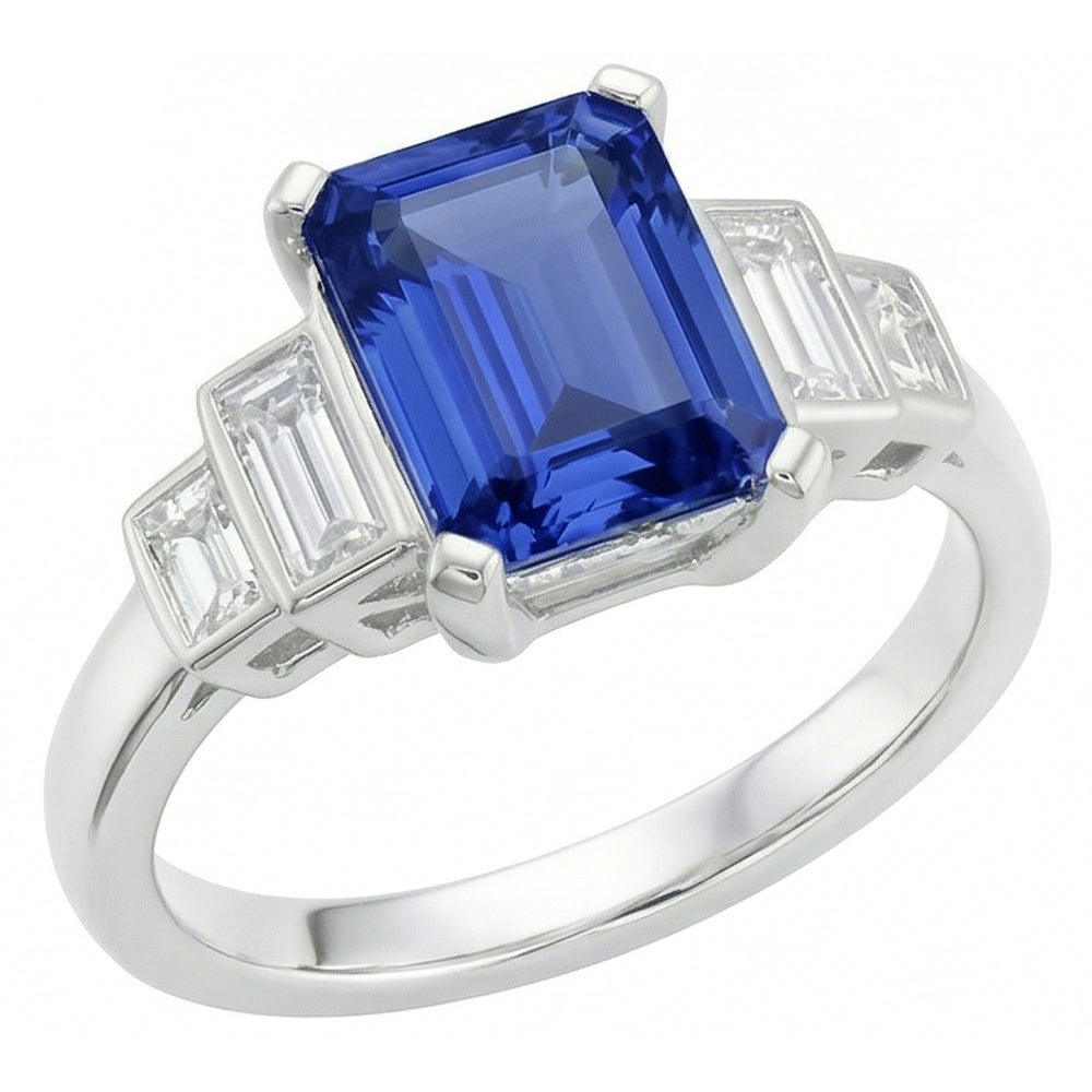 Emerald Natural Earth Mined Diamond ( Not Lab Grown ) Sapphire Anniversary Ring 2.50 Carats Ladies Gold 14K