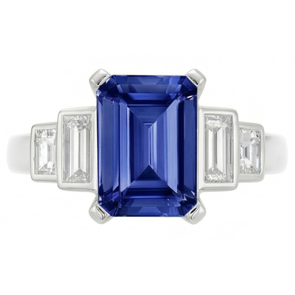 Emerald Natural Earth Mined Diamond ( Not Lab Grown ) Sapphire Anniversary Ring 2.50 Carats Ladies Gold 14K
