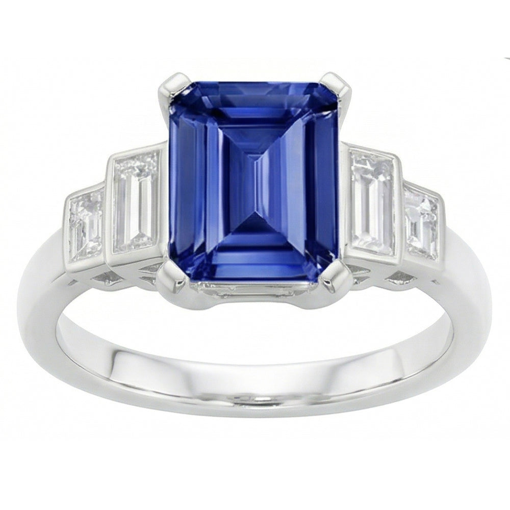 Emerald Natural Earth Mined Diamond ( Not Lab Grown ) Sapphire Anniversary Ring 2.50 Carats Ladies Gold 14K