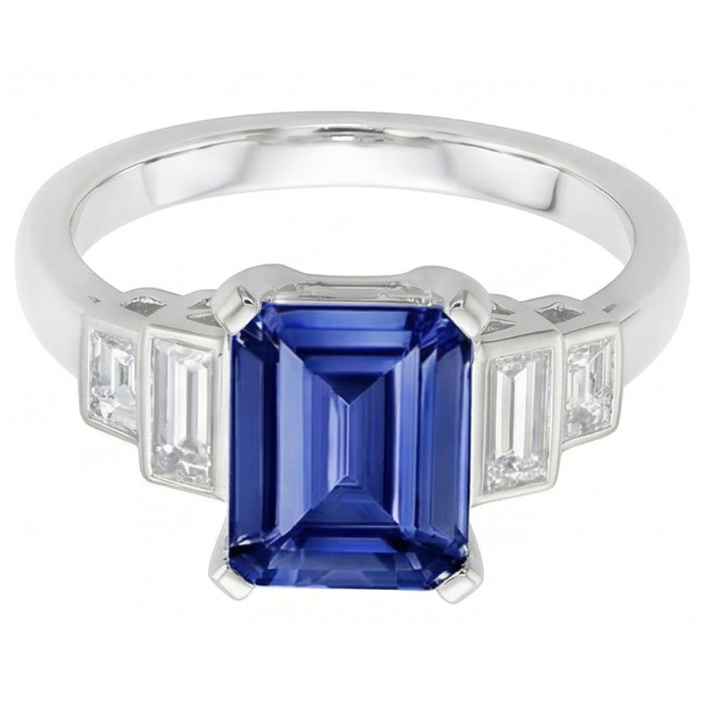 Emerald Natural Earth Mined Diamond ( Not Lab Grown ) Sapphire Anniversary Ring 2.50 Carats Ladies Gold 14K