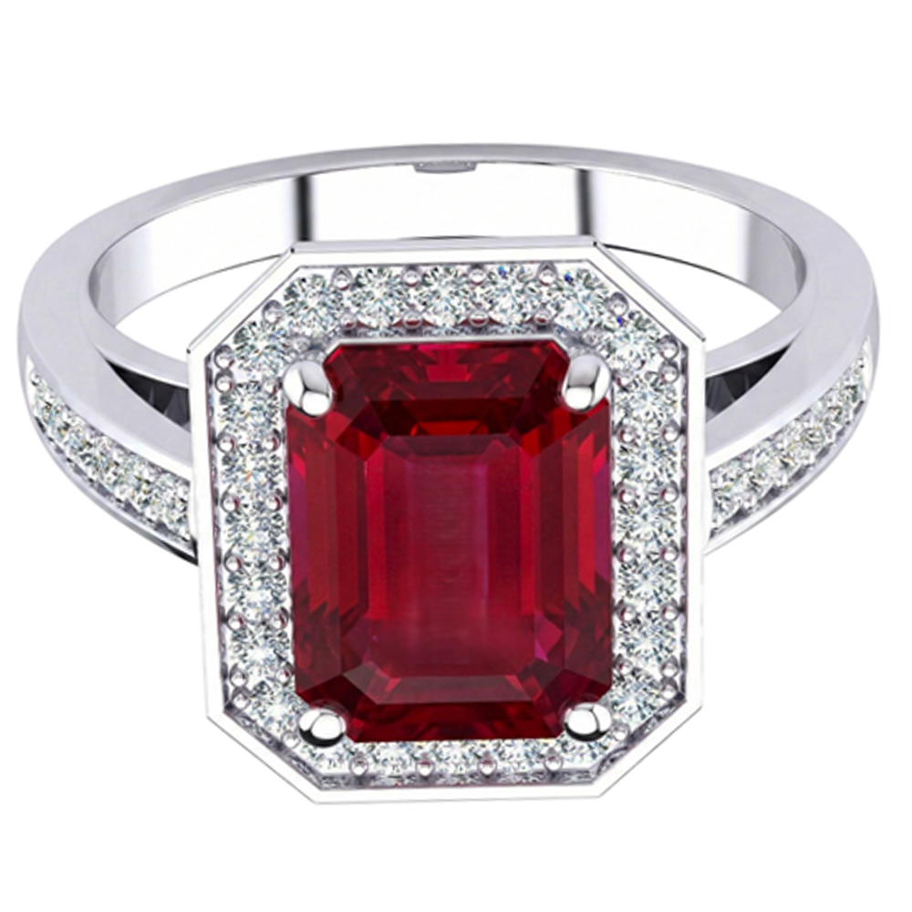 Emerald Ruby Natural Earth Mined Diamond ( Not Lab Grown ) Ring 11 Carats White Gold 14K Prong Set Jewelry