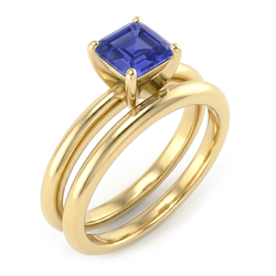 Emerald Sapphire Engagement Ring Set With Yellow Gold Band 1.50 Carats