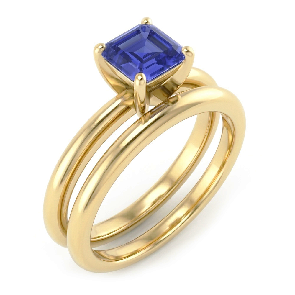 Emerald Sapphire Engagement Ring Set With Yellow Gold Band 1.50 Carats