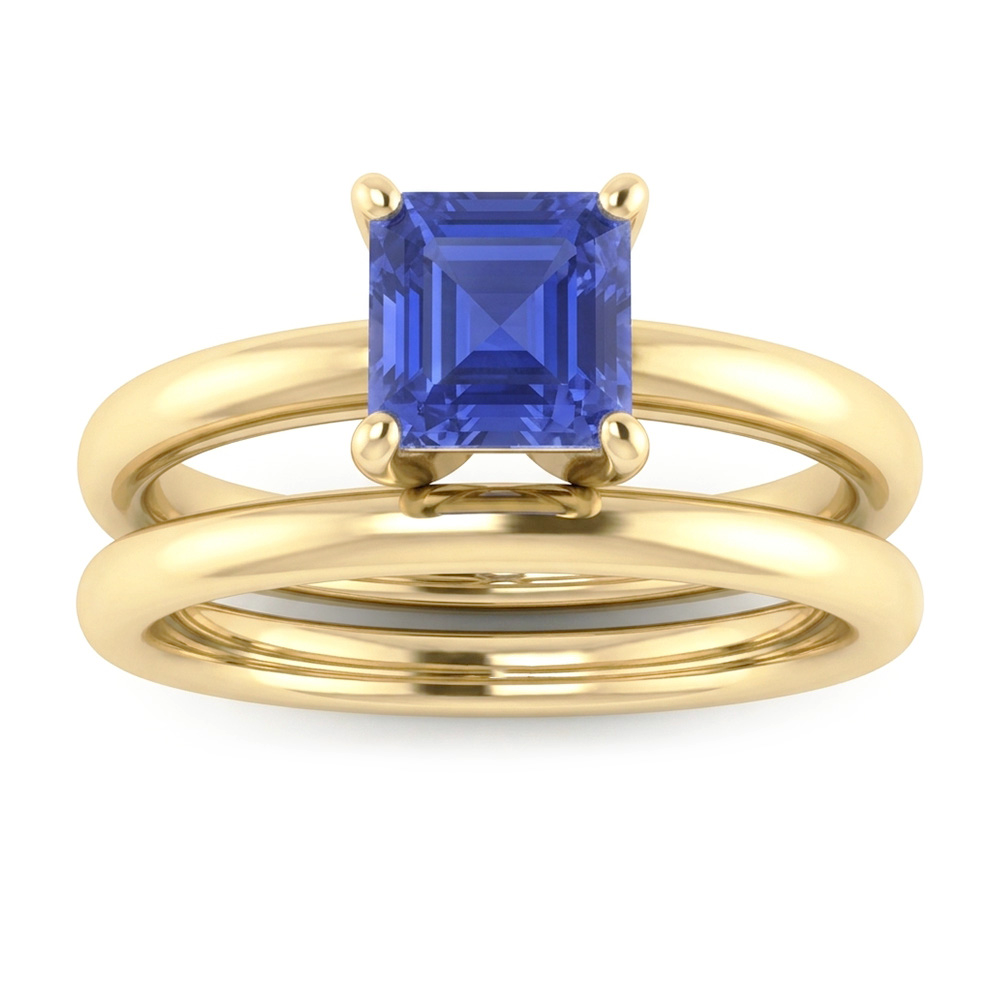 Emerald Sapphire Engagement Ring Set With Yellow Gold Band 1.50 Carats