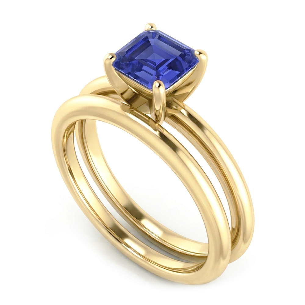 Emerald Sapphire Engagement Ring Set With Yellow Gold Band 1.50 Carats