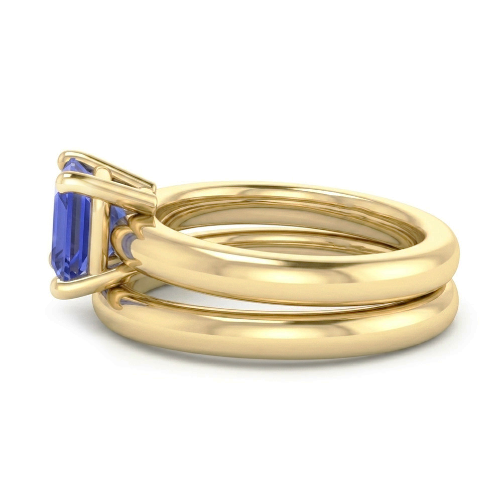 Emerald Sapphire Engagement Ring Set With Yellow Gold Band 1.50 Carats