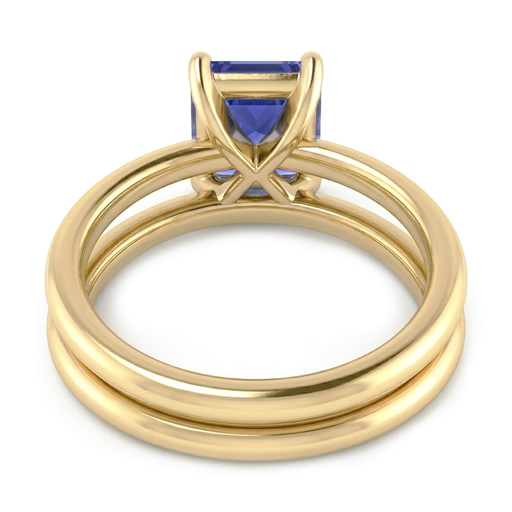 Emerald Sapphire Engagement Ring Set With Yellow Gold Band 1.50 Carats