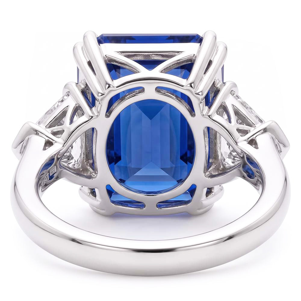 Emerald Sapphire Gemstone Ring 4 Carats Trillion Natural Earth Mined Diamond ( Not Lab Grown )s 3 Stone Gold