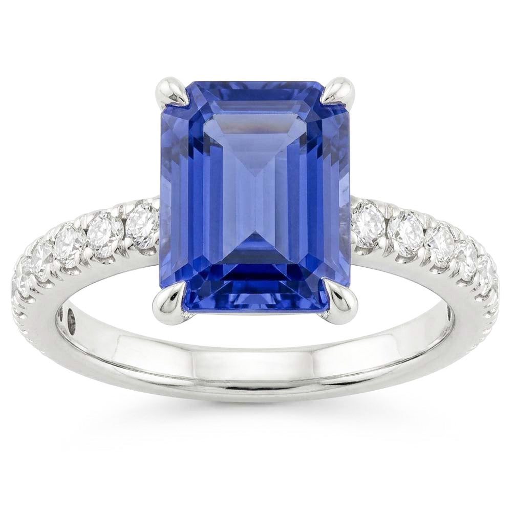 Emerald Sapphire Gemstone Ring Pave Set Natural Earth Mined Diamond ( Not Lab Grown )s 3.50 Carats