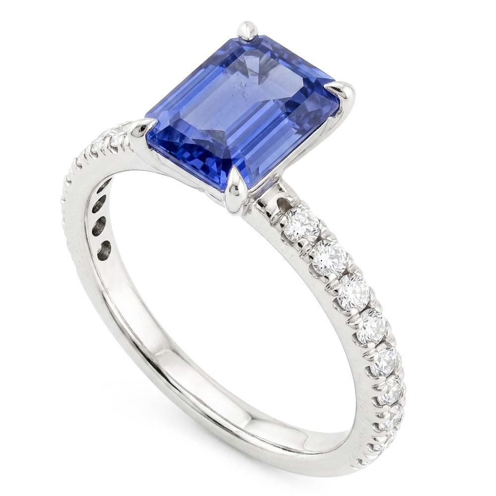 Emerald Sapphire Gemstone Ring Pave Set Natural Earth Mined Diamond ( Not Lab Grown )s 3.50 Carats