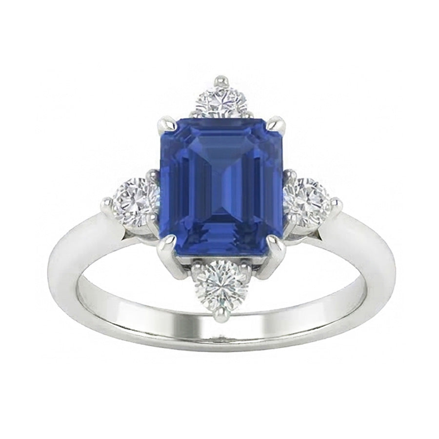 Emerald Sapphire Natural Earth Mined Diamond ( Not Lab Grown ) Ring 5 Stone White Gold 2 Carats Jewelry