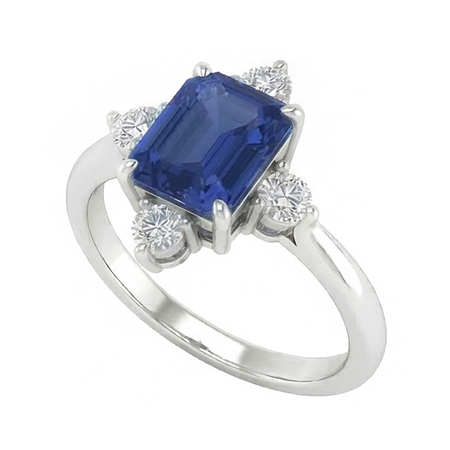Emerald Sapphire Natural Earth Mined Diamond ( Not Lab Grown ) Ring 5 Stone White Gold 2 Carats Jewelry