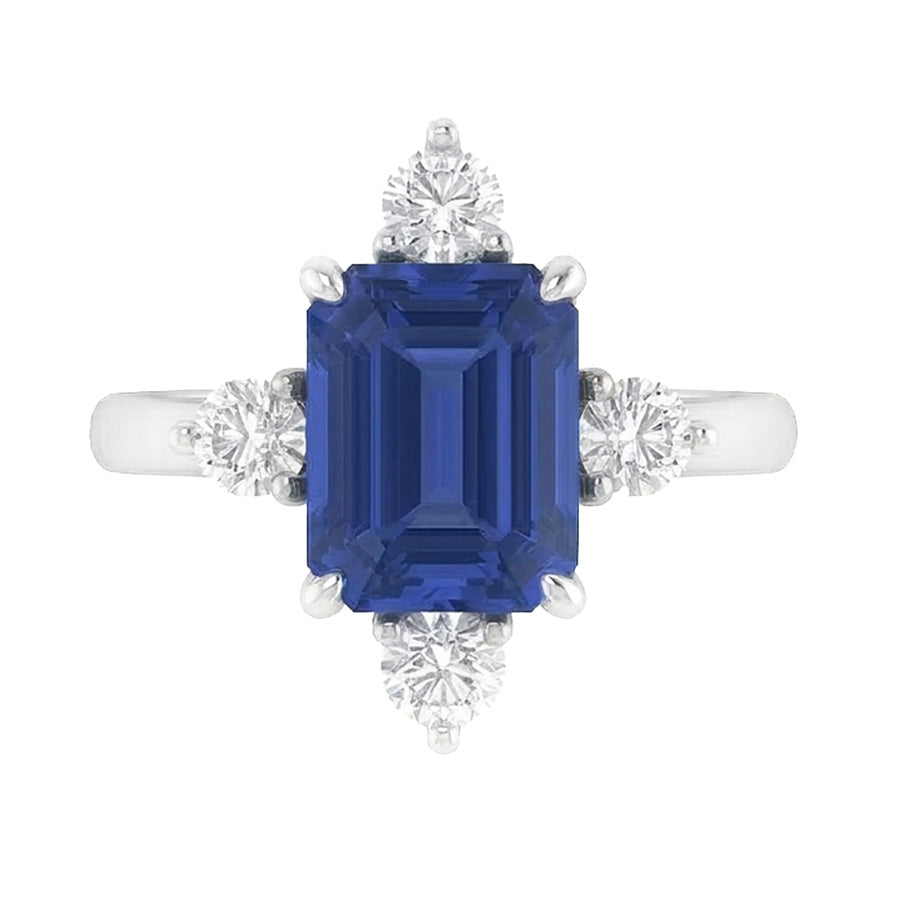 Emerald Sapphire Natural Earth Mined Diamond ( Not Lab Grown ) Ring 5 Stone White Gold 2 Carats Jewelry