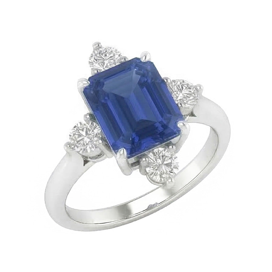 Emerald Sapphire Natural Earth Mined Diamond ( Not Lab Grown ) Ring 5 Stone White Gold 2 Carats Jewelry