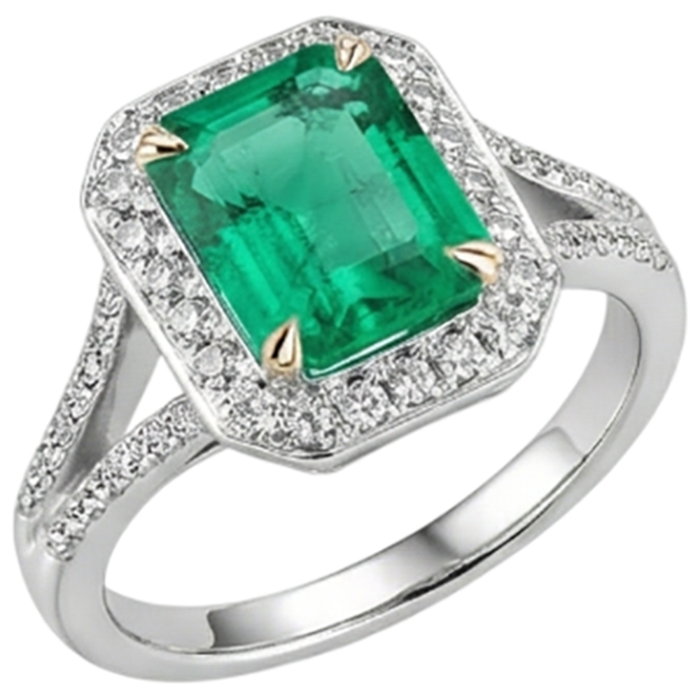 Fine Emerald Gemstone Ring 2-ct 14 Karat Two Tone Gold – side view