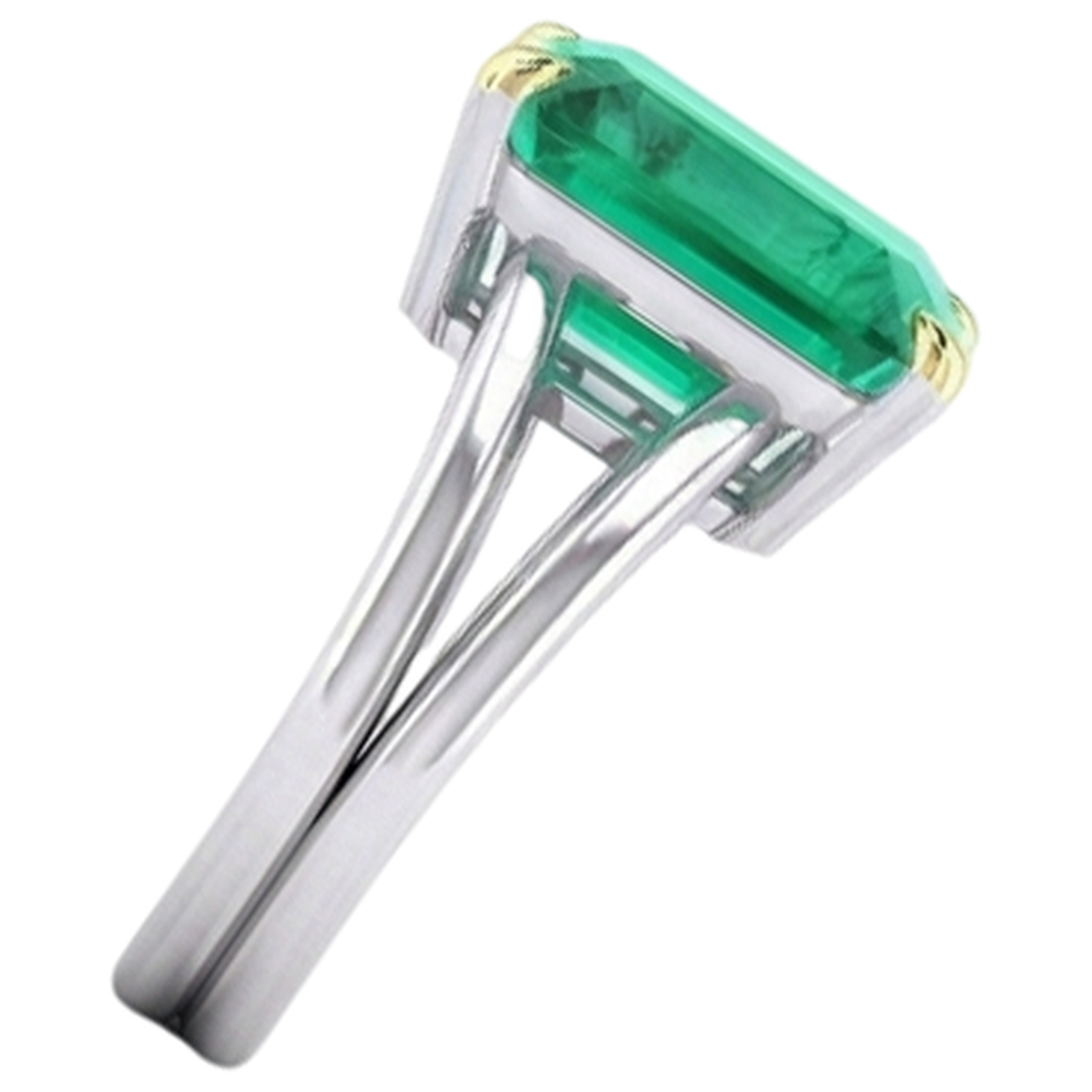 Precious Stone Ring 14K Two Tone Gold with Emerald – side view