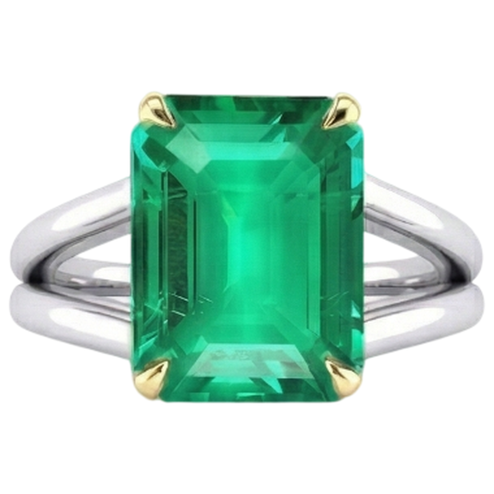 Natural Emerald Precious Stone Ring 4 ct 14K Two Tone Gold – front view
