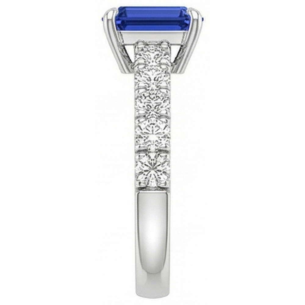 Emerald Solitaire Accents Ring Blue Sapphire & Natural Earth Mined Diamond ( Not Lab Grown ) 4.25 Carats