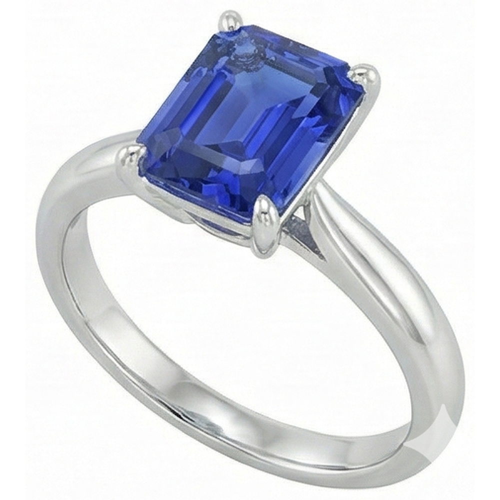 Emerald Solitaire Blue Sapphire Ring 2.50 Carats Ladies Jewelry
