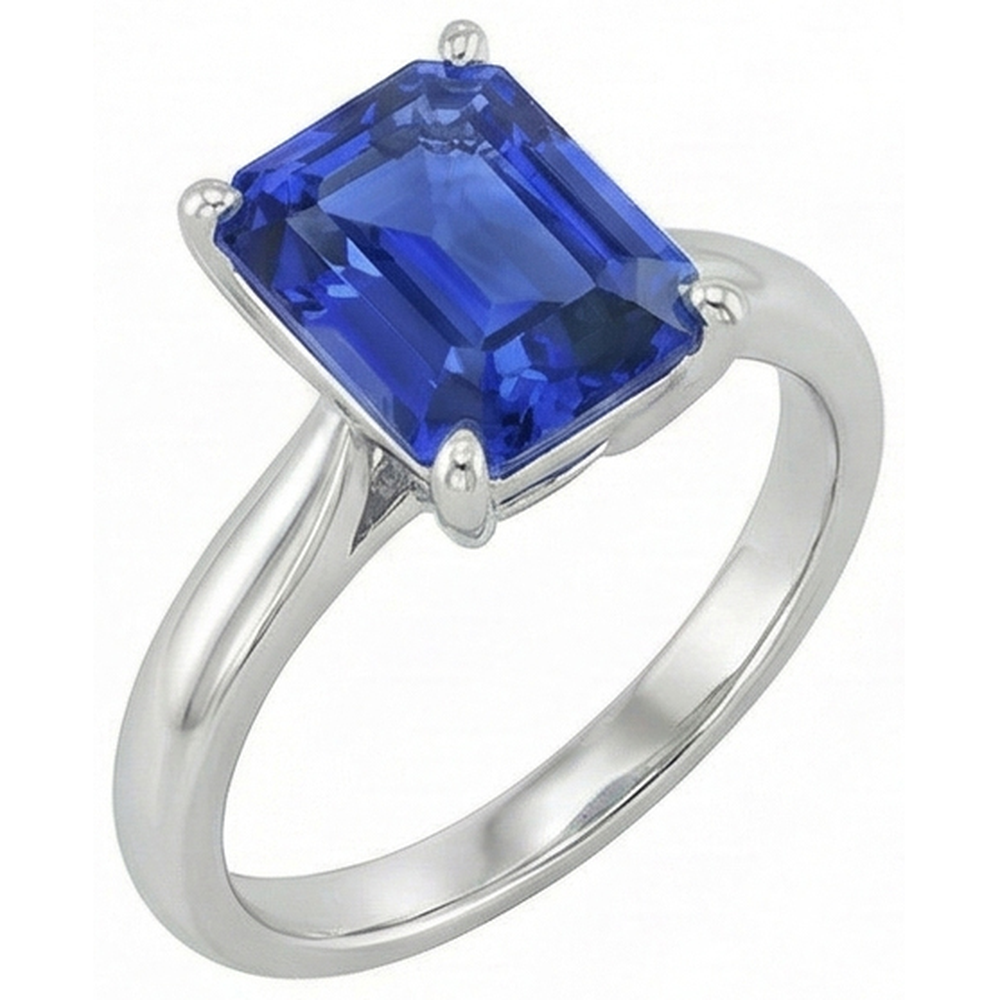 Emerald Solitaire Blue Sapphire Ring 2.50 Carats Ladies Jewelry