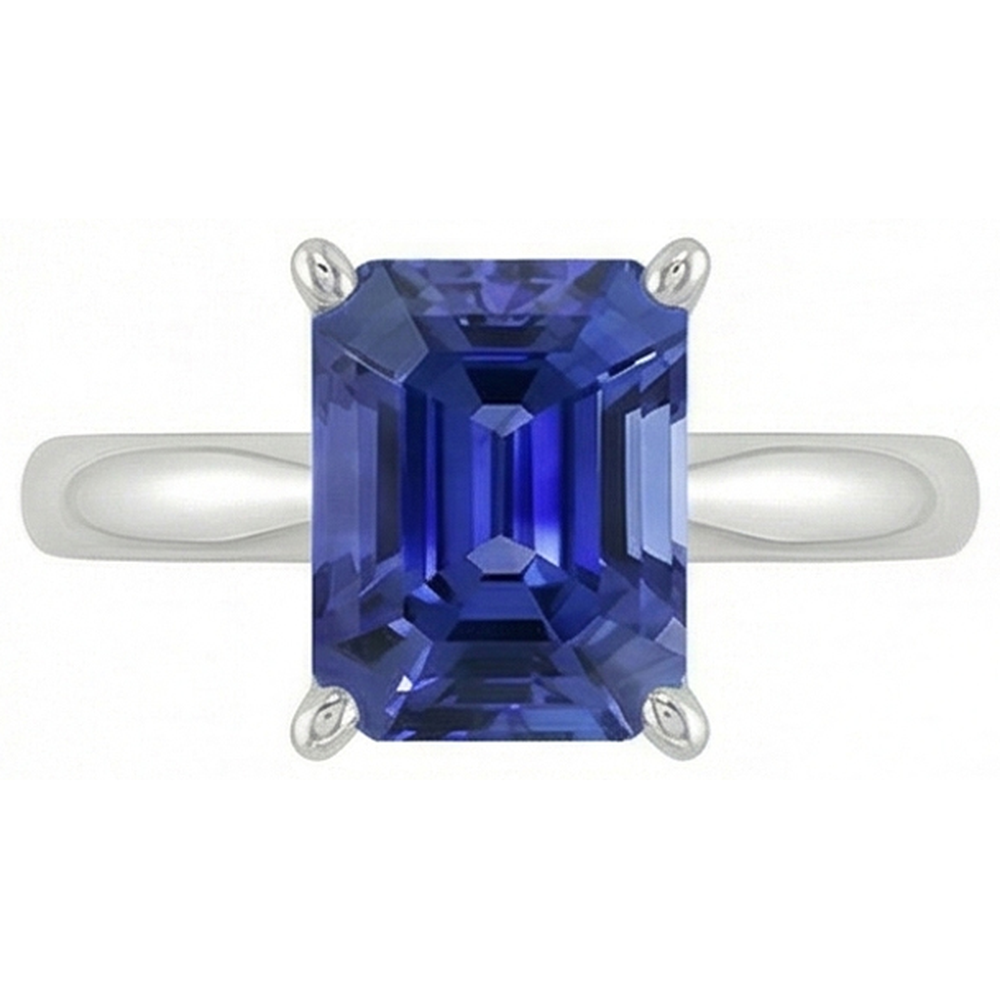 Emerald Solitaire Blue Sapphire Ring 2.50 Carats Ladies Jewelry