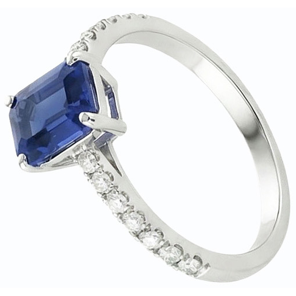Emerald Solitaire Blue Sapphire Ring & Pave Set Natural Earth Mined Diamond ( Not Lab Grown )s 2.50 Carats
