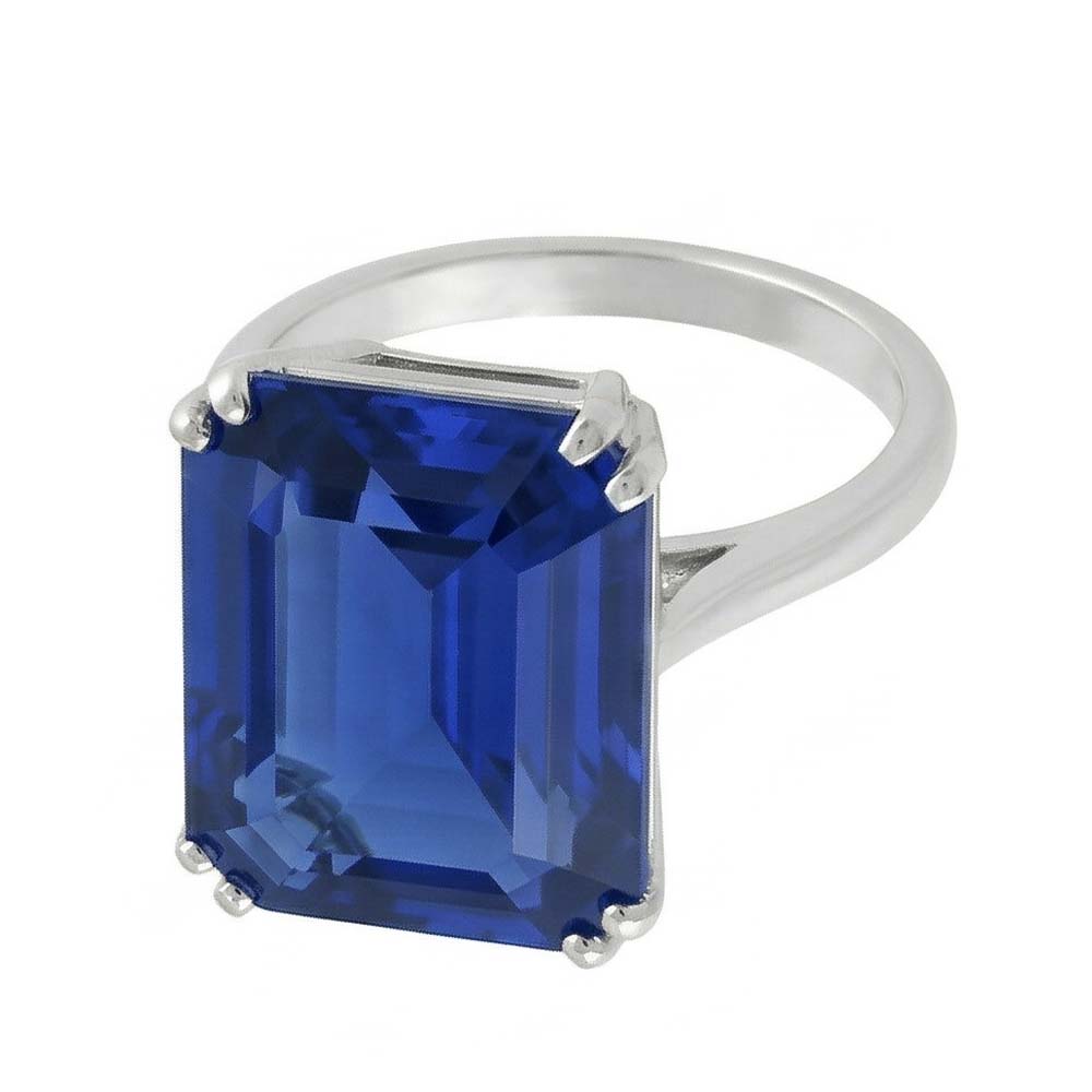 Emerald Solitaire Ring Sri Lankan Sapphire 2.50 Carats Basket Set
